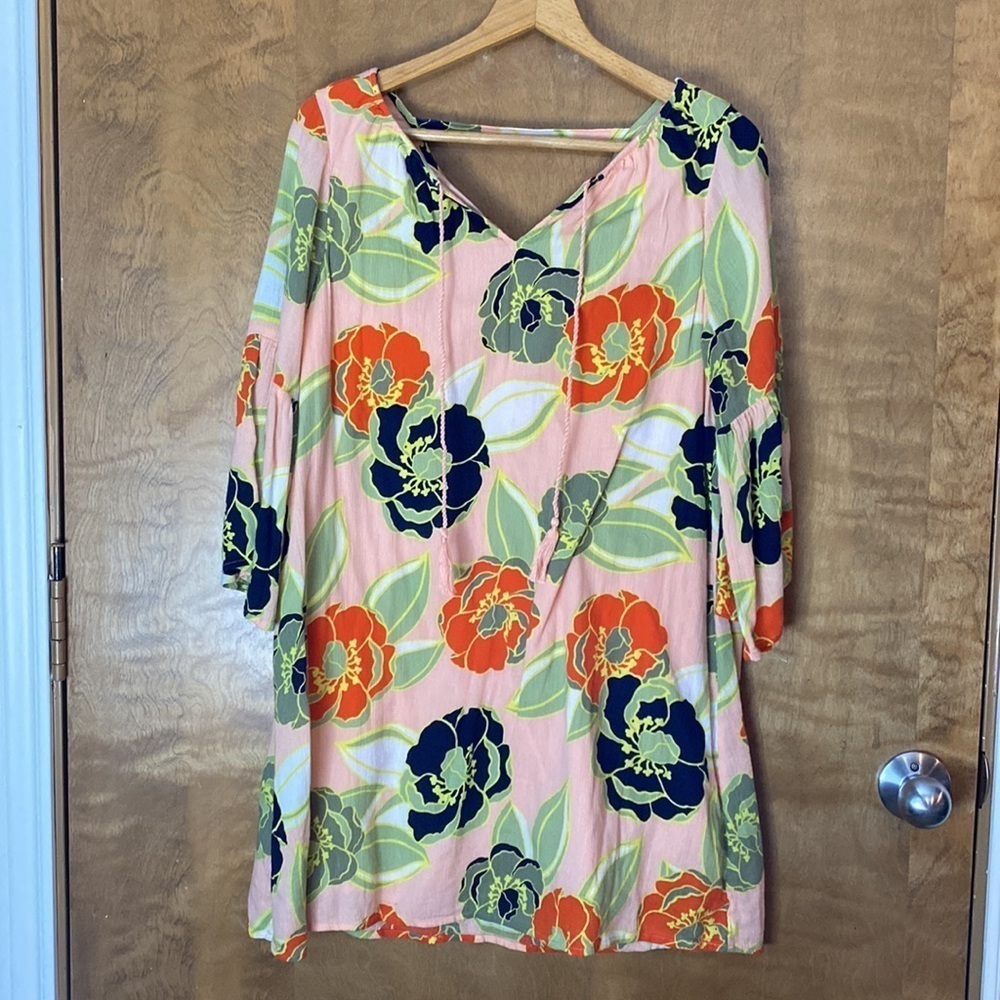Crown & Ivy Women's multicolored tropical floral tie front mini sheath‎ dress